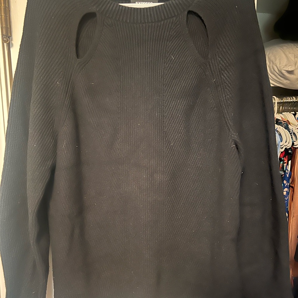 Express Black Crew Neck Sweater with Cutout Design